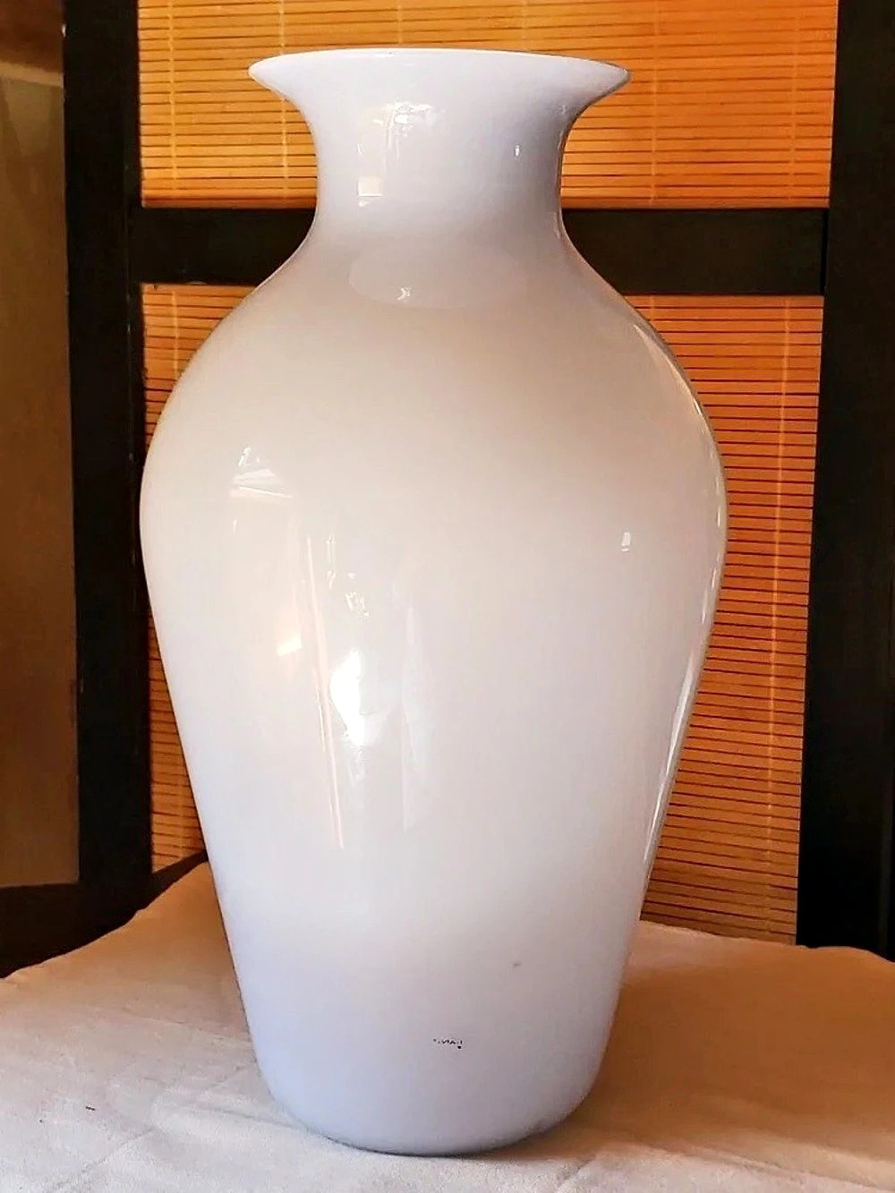 White Glass Vase with Blue Rim